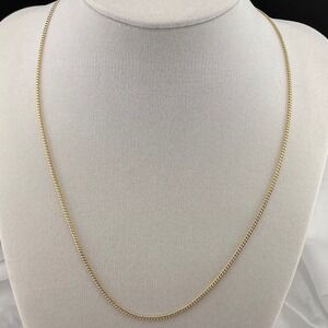 Gold Tone Curb Chain Necklace Dainty Polished Link Minimalist Lobster Clasp